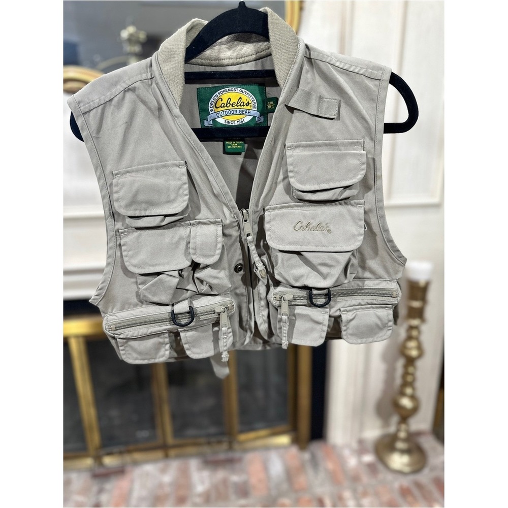 Cabela's Vest S/M Vintage Tan Fly Fishing Utility Gorpcore Cabincore